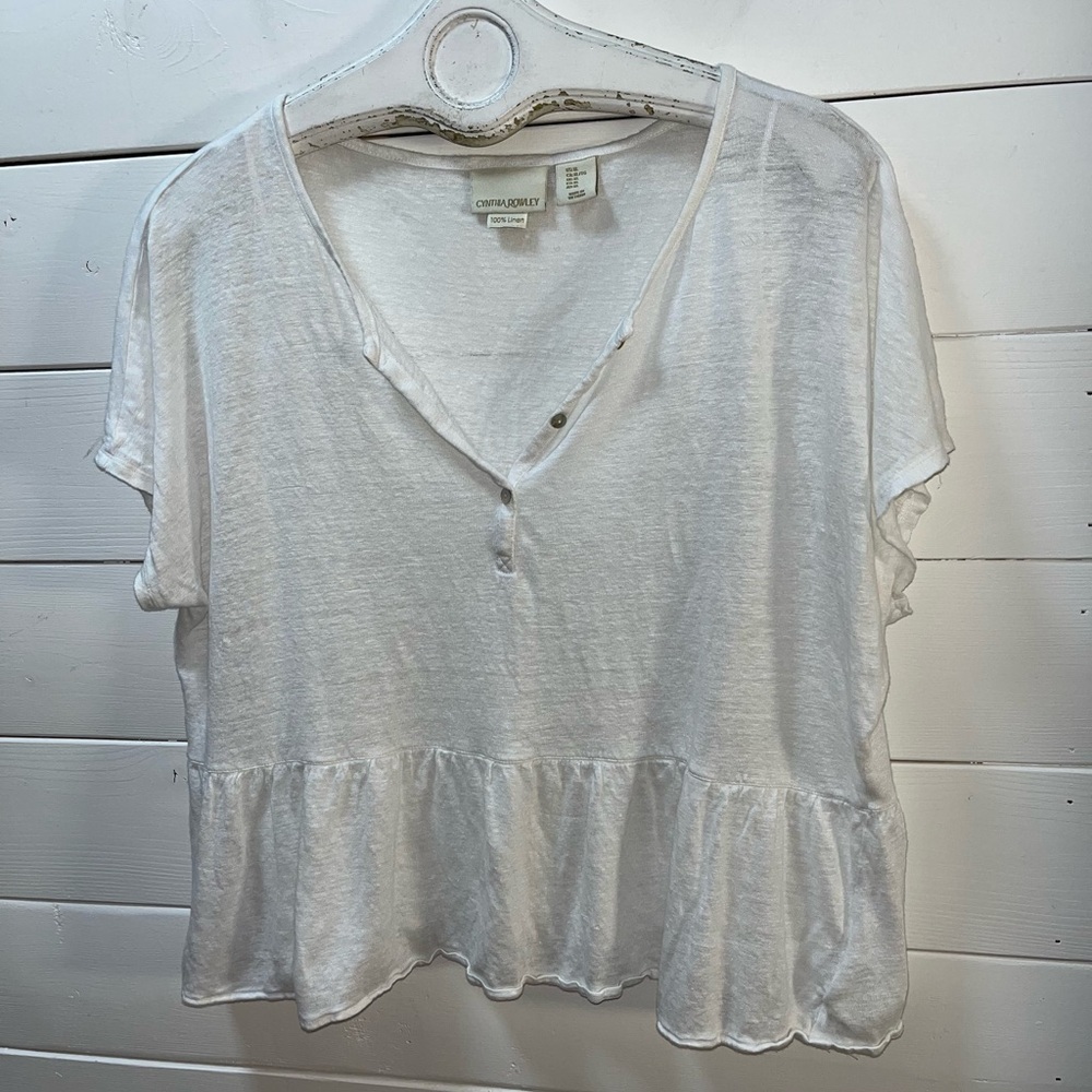 CYNTHIA ROWLEY – 100% Linen Ruffle Hem Top (XL) - Picture 4 of 9